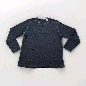 Michael Brandon Henley Men L Gray Cotton Blend Texture LS Casual Cottage Classic